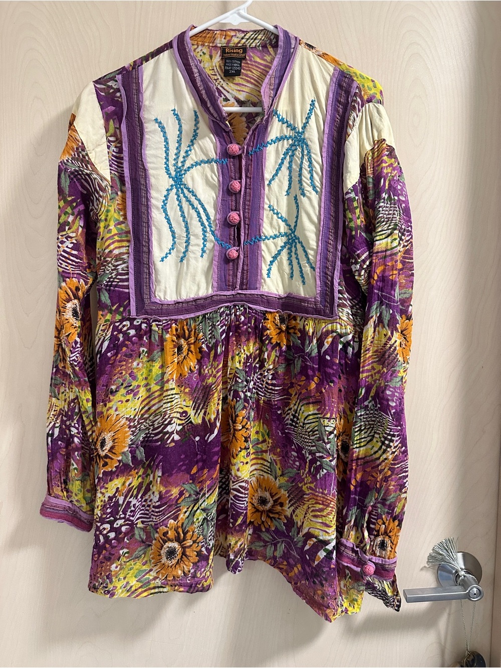 VTG 90’s Y2K Rising International Artisan Boho Floral Embroidered Tunic 2xl